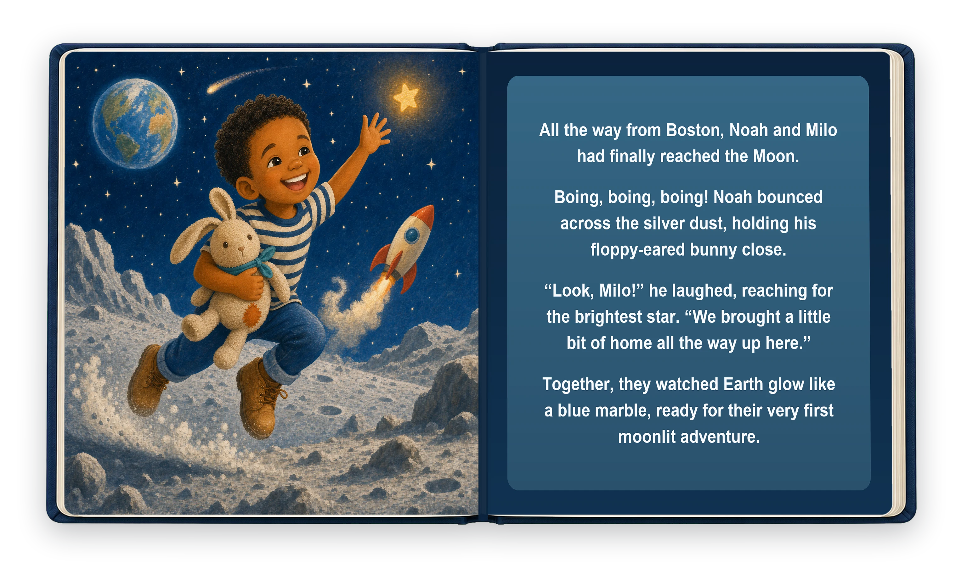 Personalised Noah book spread showing designed illustration and page layout