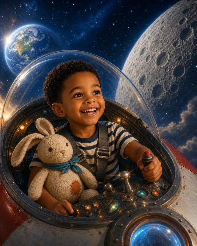Noah and Milo inside a cinematic rocket cockpit